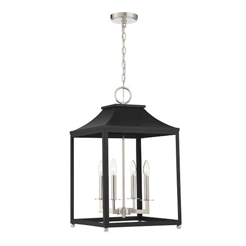 Savoy House 4-Light Pendant, Matte Black/Polished Nickel