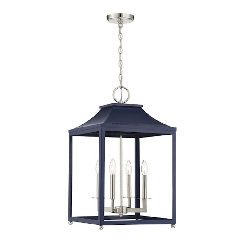 Savoy House 4-Light Pendant, Navy Blue/Polished Nickel