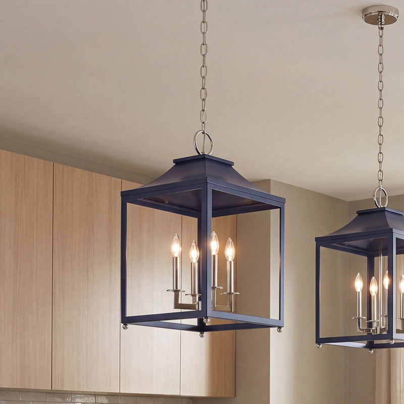 Savoy House 4-Light Pendant, Navy Blue/Polished Nickel