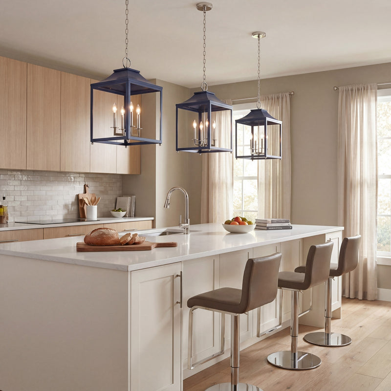 Savoy House 4-Light Pendant, Navy Blue/Polished Nickel