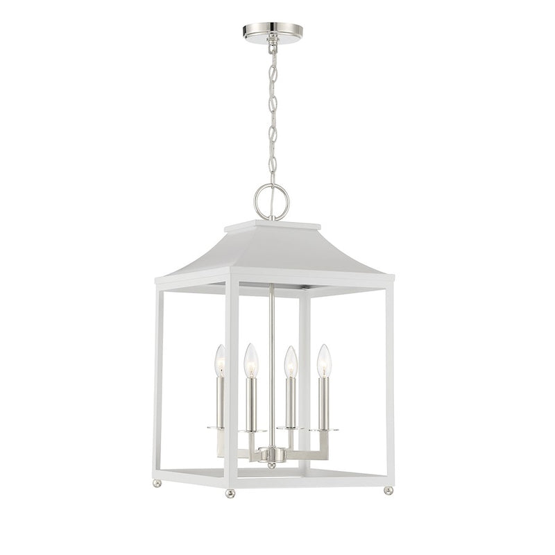 Savoy House 4-Light Pendant, White/Polished Nickel