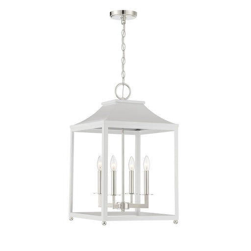 Savoy House 4-Light Pendant, White/Polished Nickel - M30009WHPN