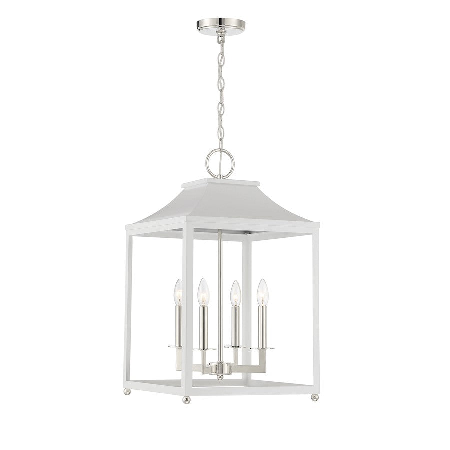 Savoy House 4-Light Pendant, White/Polished Nickel - M30009WHPN