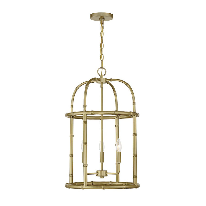 Meridian Bohemian 3 Light Pendant, Burnished Brass