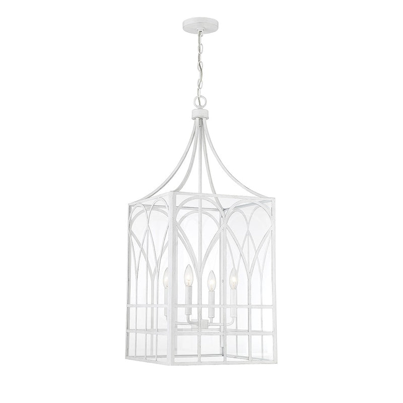 Savoy Meridian 4 Light Pendant, Distressed White/Clear