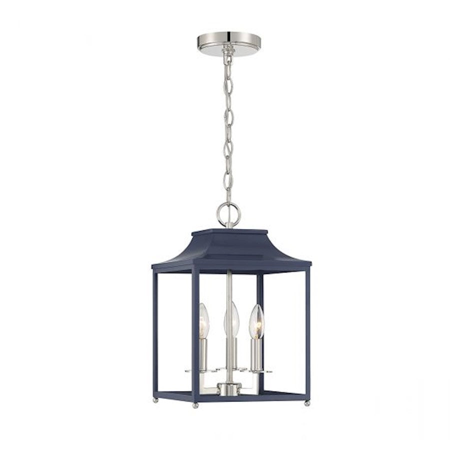 Savoy House 3-Light Pendant, Navy Blue/Polished Nickel - M30013NBLPN