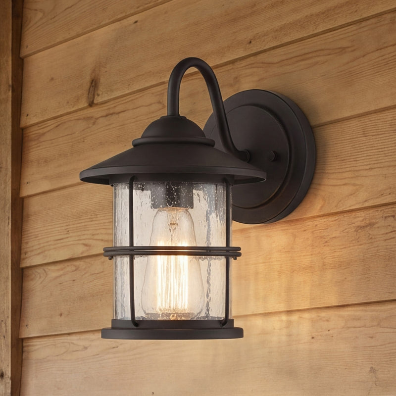 Savoy House 1-Light 10" Outdoor Wall Lantern, Matte Black/Seeded - M50014BK