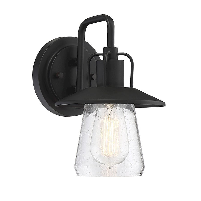 Meridian Farmhouse 1 Light Outdoor Wall Lantern, Black/Clear Seeded