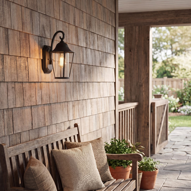 Meridian Modern 1 Light 14" Outdoor Wall Lantern, Matte Black/Clear