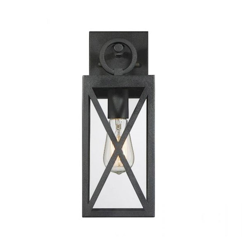 Meridian Farmhouse 1 Light Outdoor Wall Lantern, Black/Clear