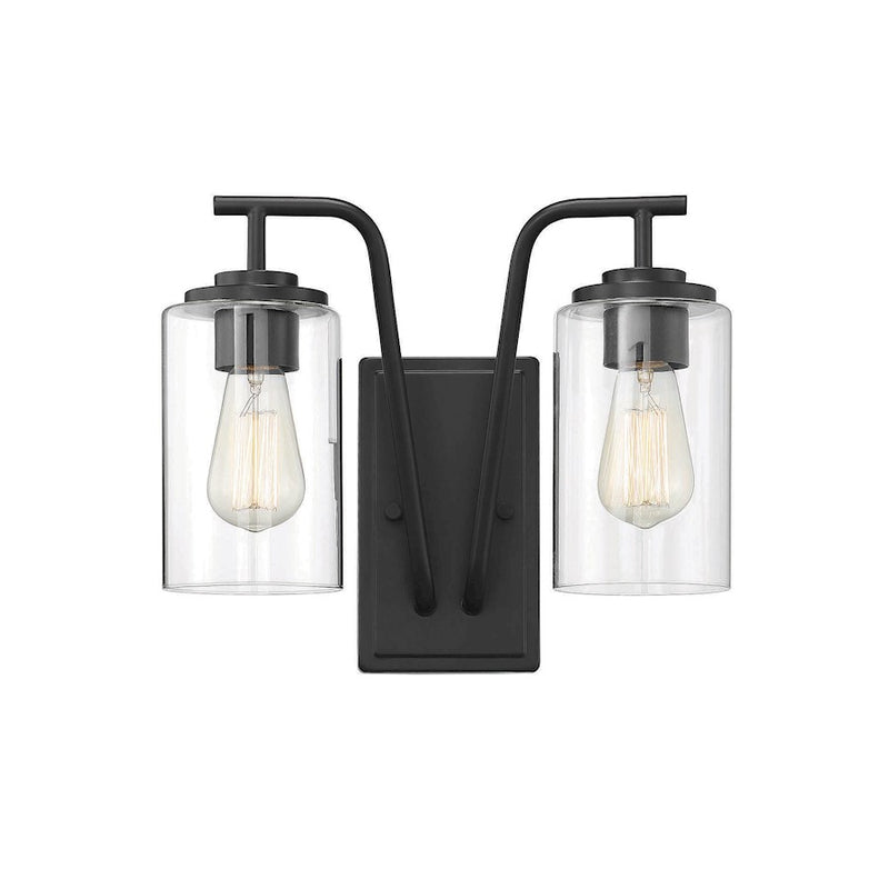 Meridian Farmhouse 2 Light Outdoor Wall Lantern, Matte Black/Clear
