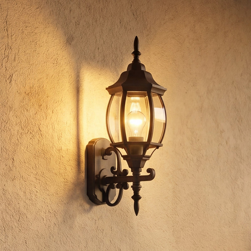 Meridian Transitional 1 Light 7" Outdoor Wall Lantern, Black/Clear