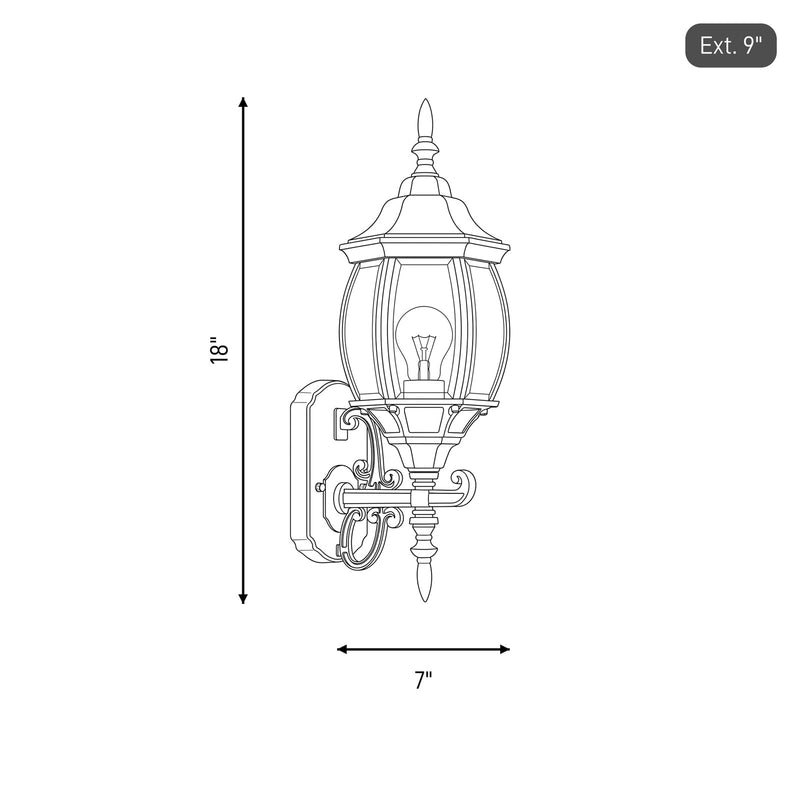 Meridian Transitional 1 Light 7" Outdoor Wall Lantern, Black/Clear