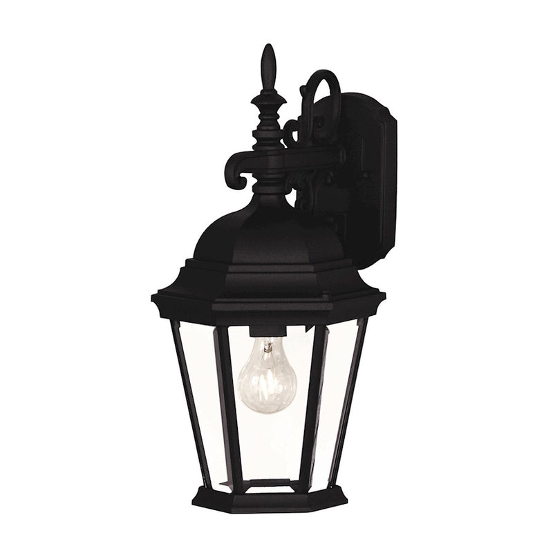 Meridian Transitional 1 Light 9" Outdoor Wall Lantern, Black/Clear