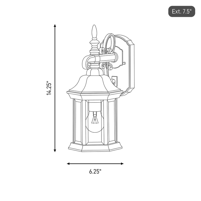 Meridian Transitional 1 Light 14" Outdoor Wall Lantern, Black/Clear