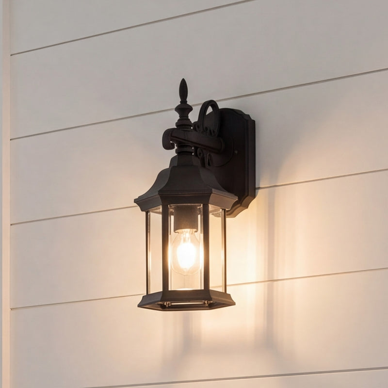Meridian Transitional 1 Light 14" Outdoor Wall Lantern, Black/Clear