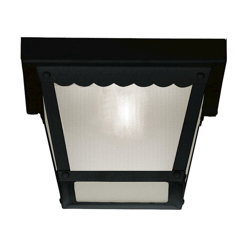 Meridian Traditional 1 Light Outdoor Flush Mount, Black/Frosted