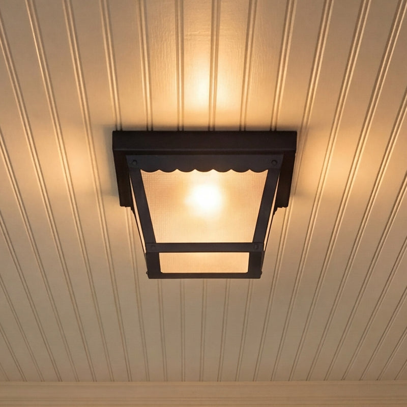 Meridian Traditional 1 Light Outdoor Flush Mount, Black/Frosted