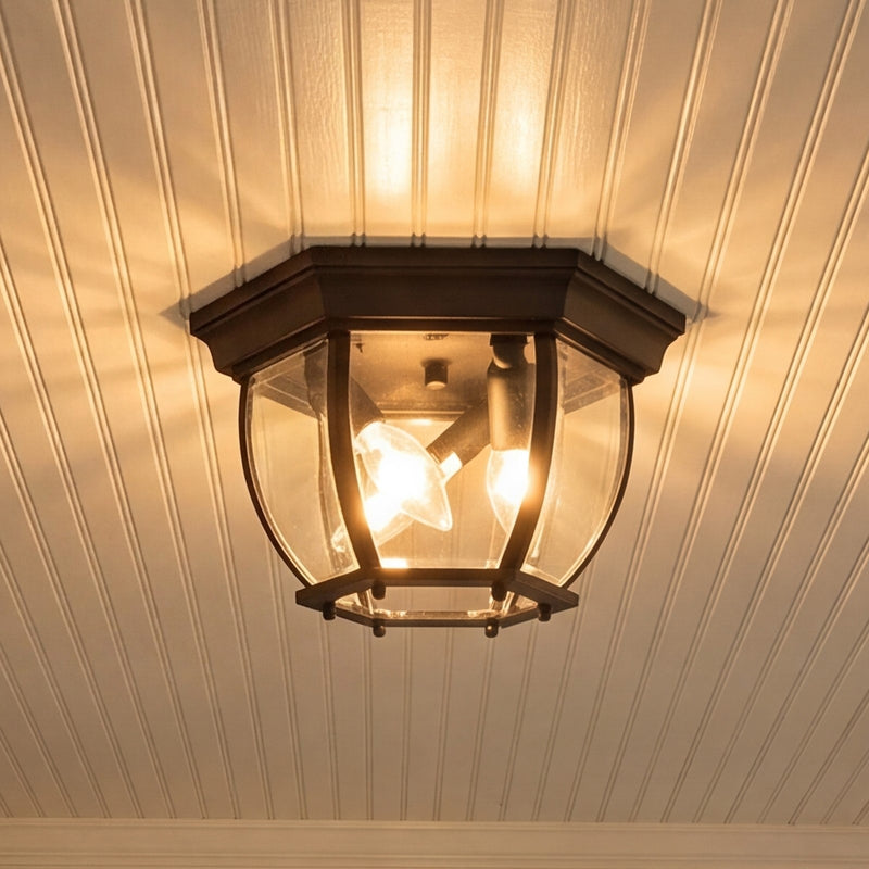 Meridian Traditional 3 Light Outdoor Flush Mount, Black/Clear Beveled