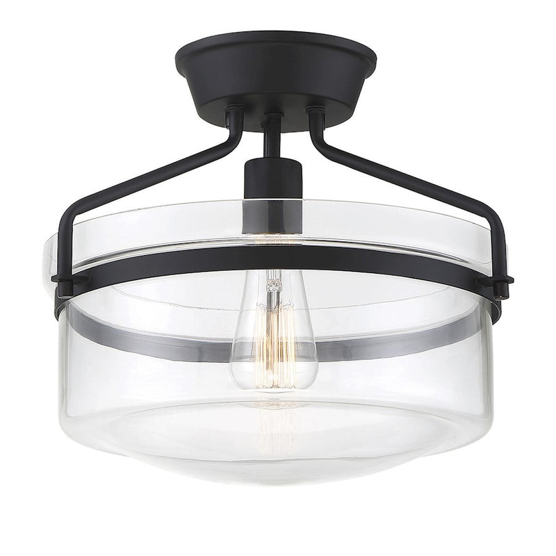 Meridian Transitional 1 Light 11" Semi Flush Mount, Black/Clear