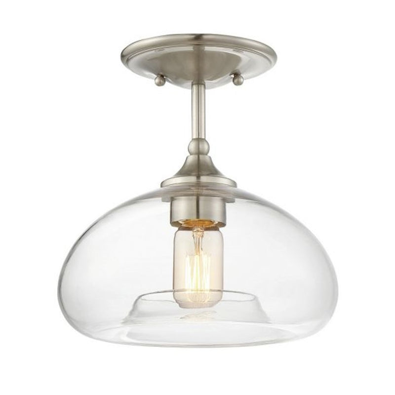 Meridian Industrial 1 Light 10" Semi Flush Mount, Nickel/Clear