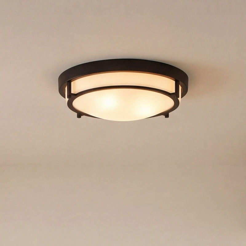 Meridian Modern 2 Light Semi Flush Mount, Matte Black/White