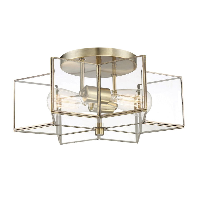 Meridian Modern 2 Light Semi Flush Mount, Natural Brass