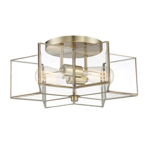 Meridian Modern 2 Light Semi Flush Mount, Natural Brass