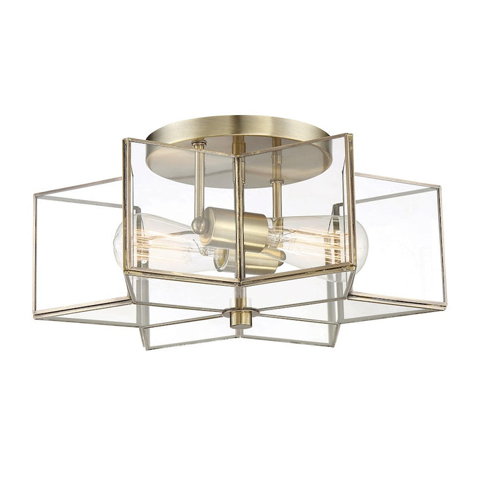Meridian Modern 2 Light Semi Flush Mount, Natural Brass