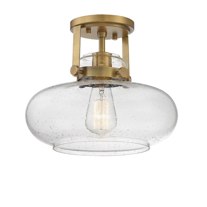 Savoy House 1-Light 10" Ceiling Light, Natural Brass/Seeded Glass