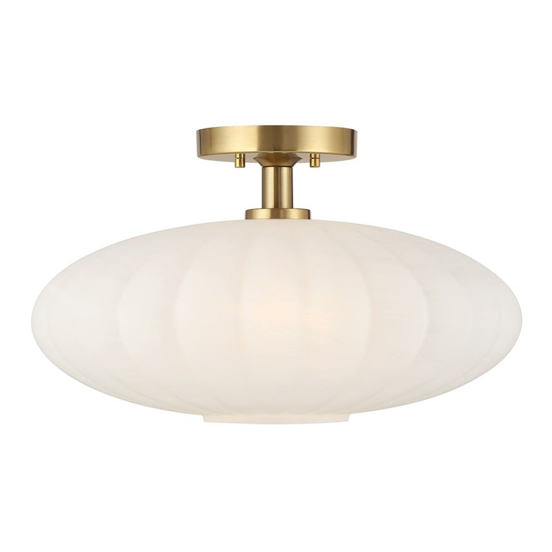 Savoy House Meridian 1Lt Ceiling Light, Natural Brass/White Strie