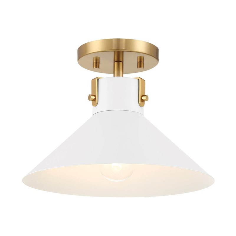 Savoy House Meridian 1Lt Ceiling Light, White and Natural Brass
