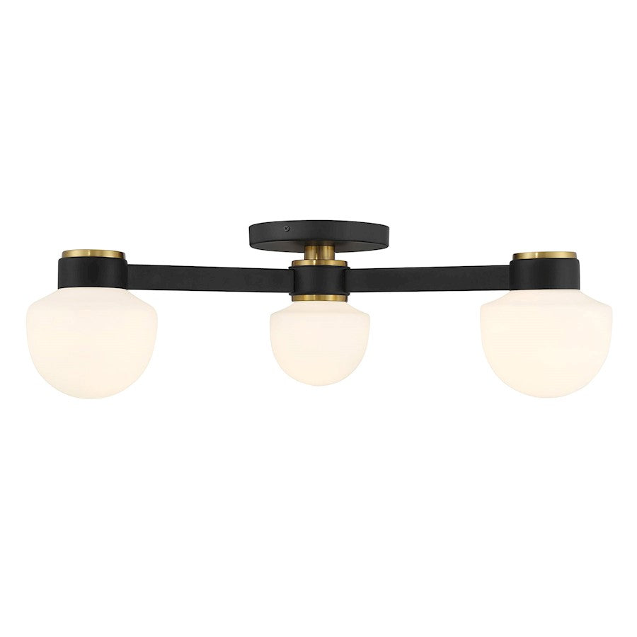 Savoy House Meridian 3Lt Ceiling Light, Black/Brass/White Opal - M60079MBKNB