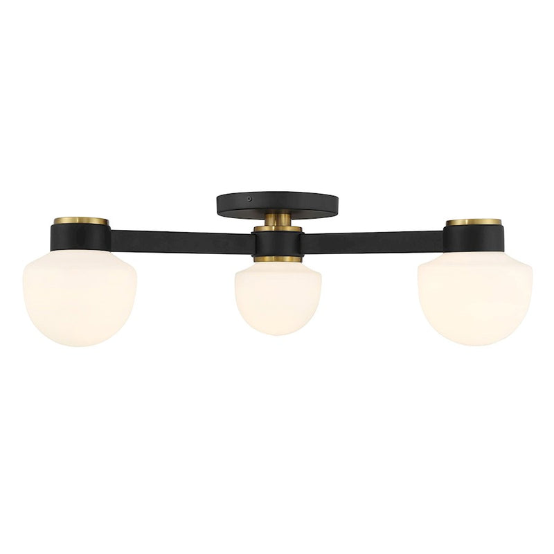 Savoy House Meridian 3Lt Ceiling Light, Black/Brass/White Opal