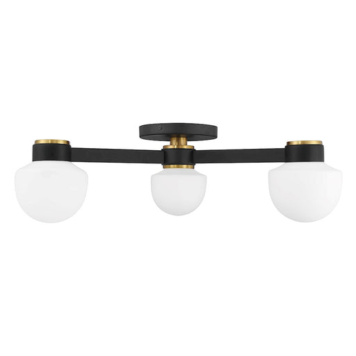 Savoy House Meridian 3Lt Ceiling Light, Black/Brass/White Opal