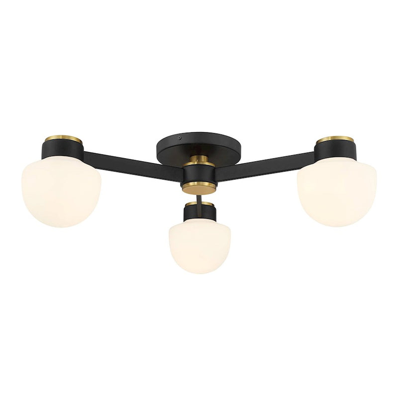 Savoy House Meridian 3Lt Ceiling Light, Black/Brass/White Opal
