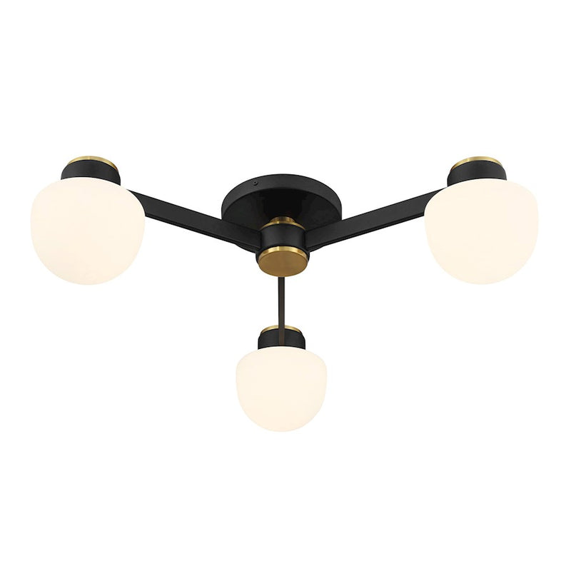 Savoy House Meridian 3Lt Ceiling Light, Black/Brass/White Opal