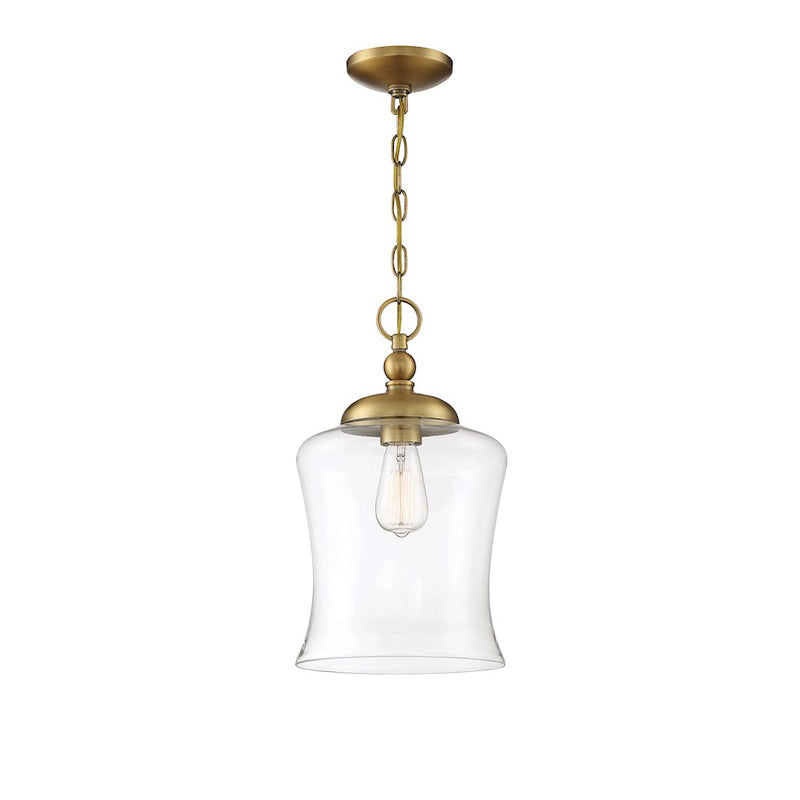 Meridian Modern 1 Light 16" Pendant, Natural Brass/Clear