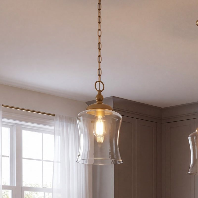 Meridian Modern 1 Light 16" Pendant, Natural Brass/Clear