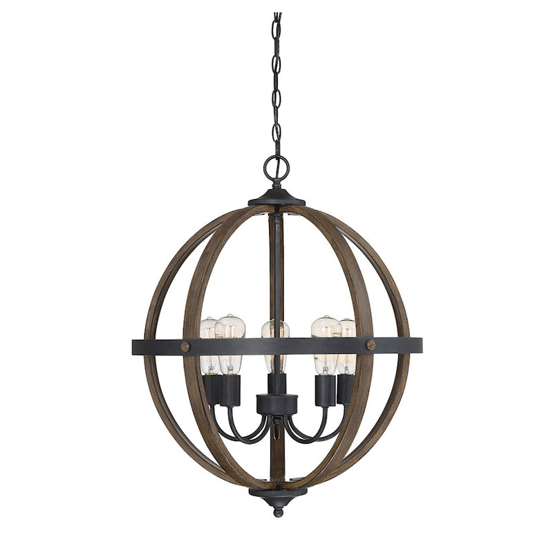 Meridian Farmhouse 5 Light Chandelier, Woodblack