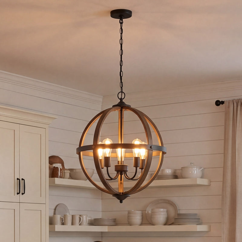 Meridian Farmhouse 5 Light Chandelier, Woodblack