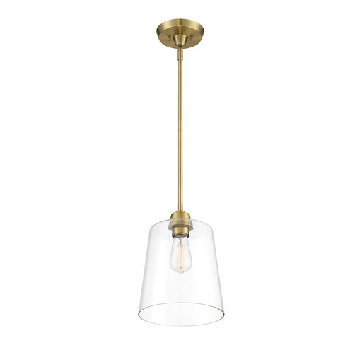 Savoy House 1-Light 12" Pendant, Natural Brass/Clear Cone