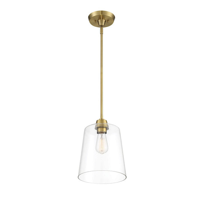 Savoy House 1-Light 12" Pendant, Natural Brass/Clear Cone