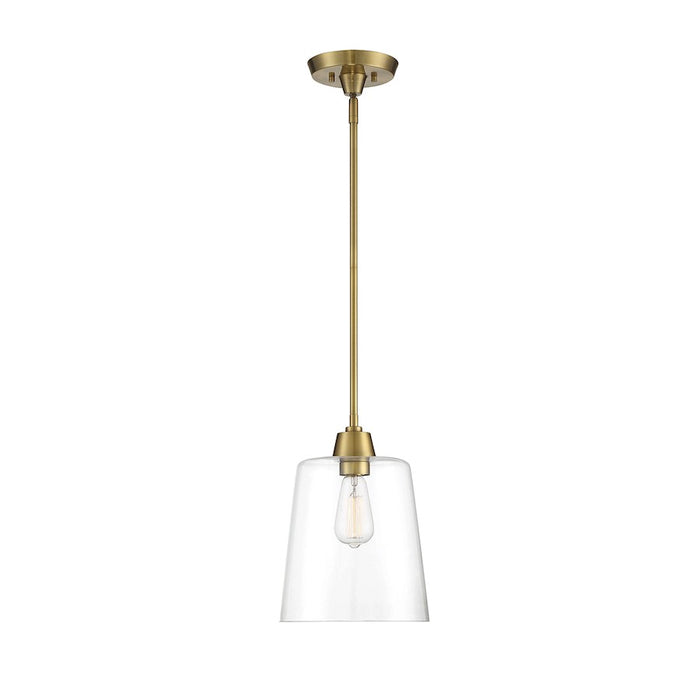 Savoy House 1-Light 12" Pendant, Natural Brass/Clear Cone