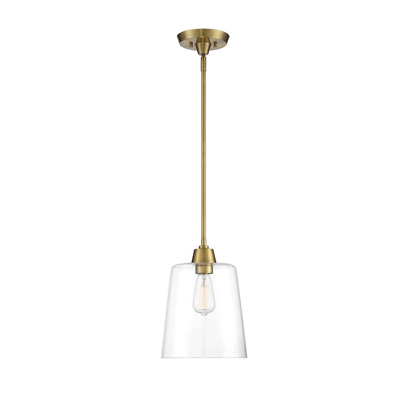 Savoy House 1-Light 12" Pendant, Natural Brass/Clear Cone