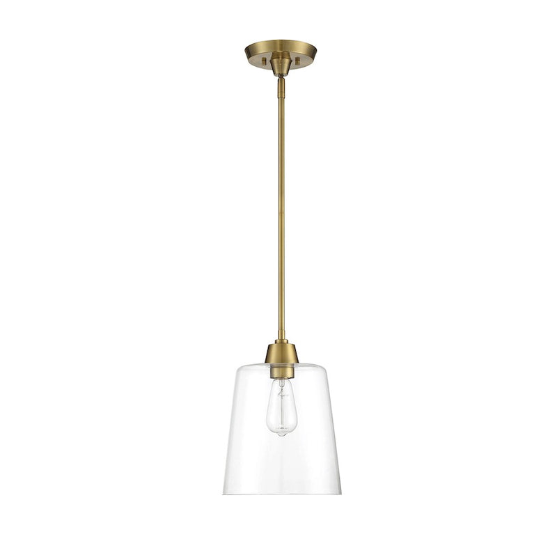 Savoy House 1-Light 12" Pendant, Natural Brass/Clear Cone