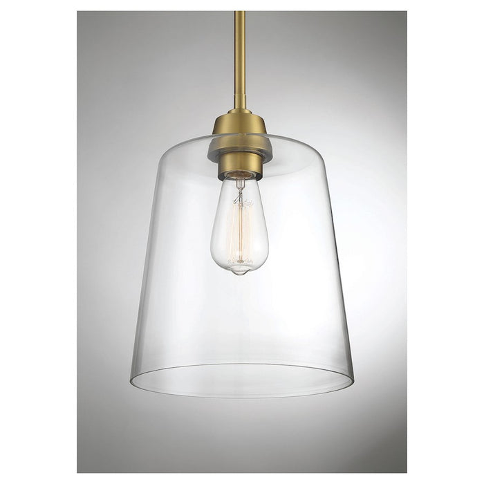 Savoy House 1-Light 12" Pendant, Natural Brass/Clear Cone