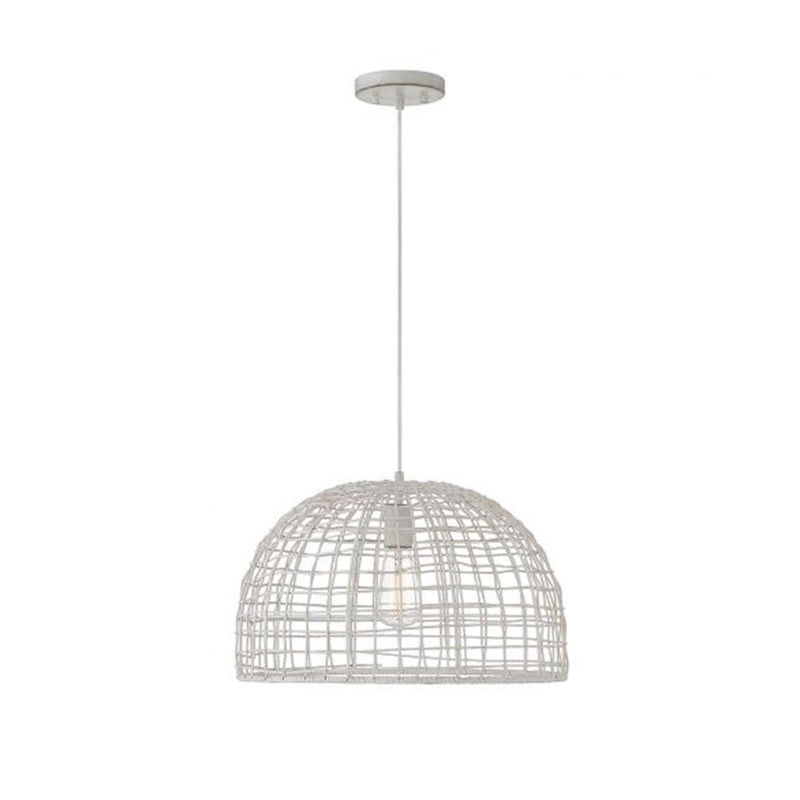Meridian Modern 1 Light Pendant, White Rattan/White Socket