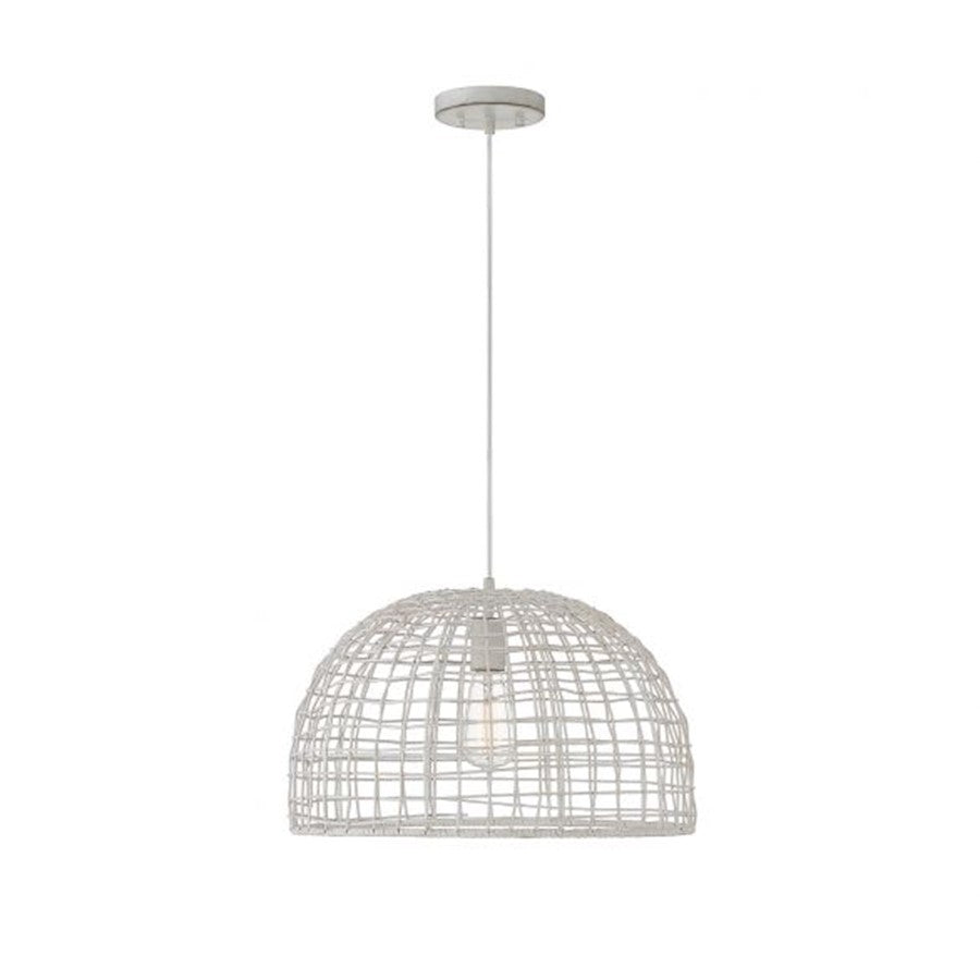 Meridian Modern 1 Light Pendant, White Rattan/White Socket
