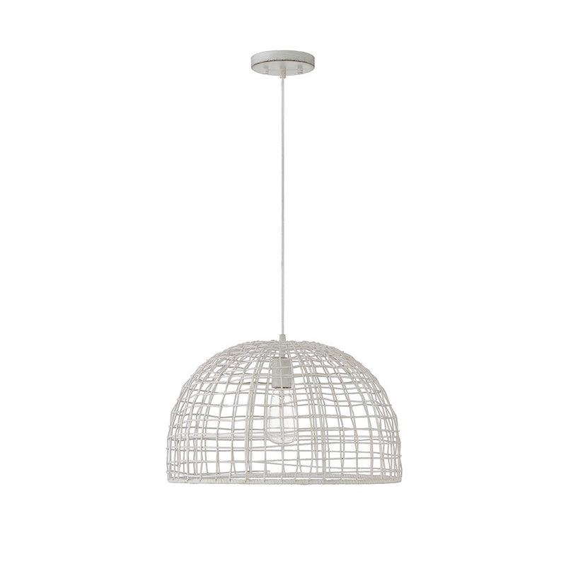 Meridian Modern 1 Light Pendant, White Rattan/White Socket